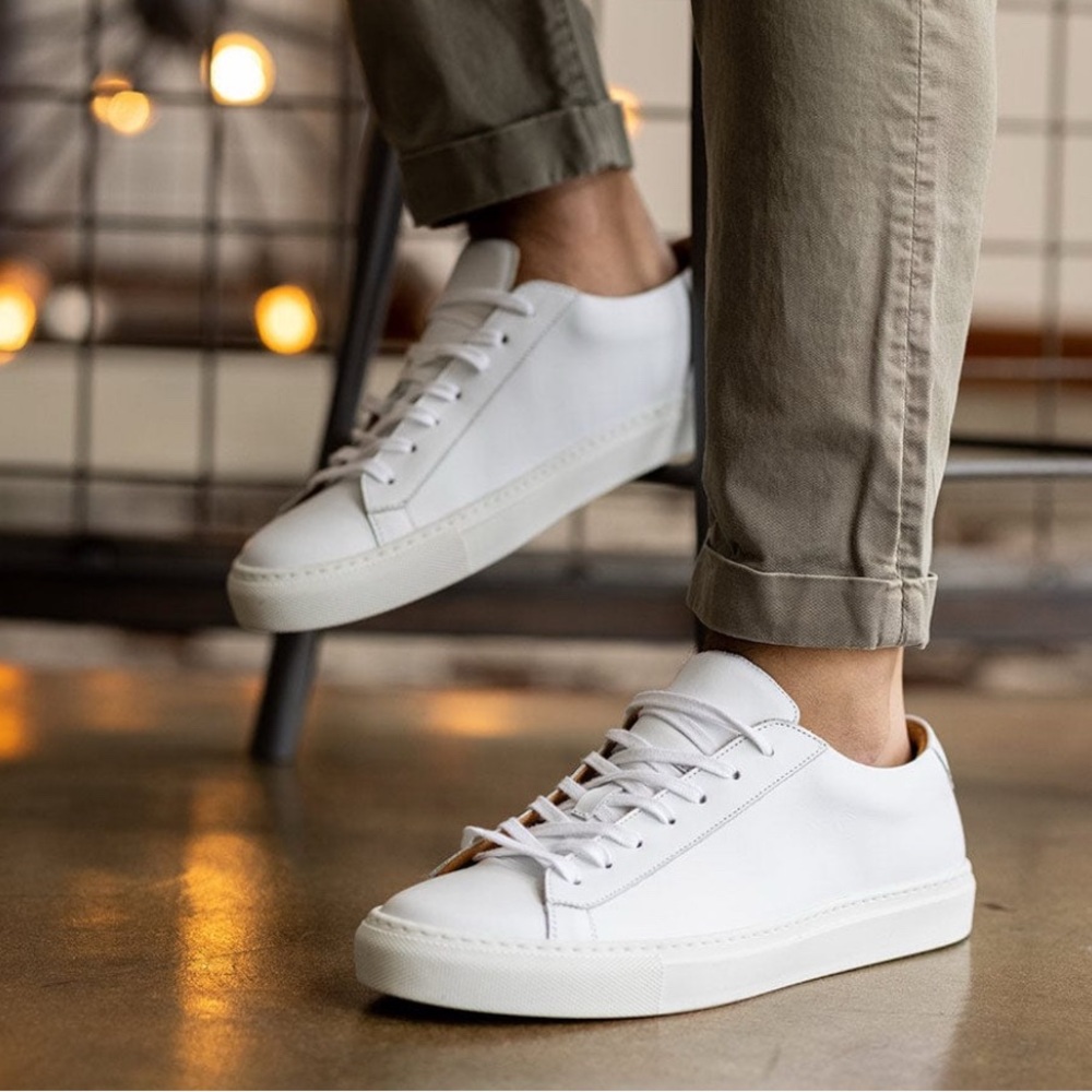 White Minimalist Leather Sneakers with Platform Sole